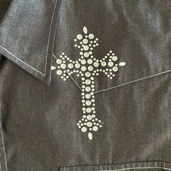 COWGIRL HARDWARE - SIZE MEDIUM - 100% DARK /BLACK WASH - RHINESTONE ACCENTS B21 - Picture 4 of 8